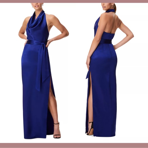 NEW Aidan by Aidan Mattox [ 6 ]‎ Satin Cowl Neck Gown in Royal Sapphire - Picture 1 of 16